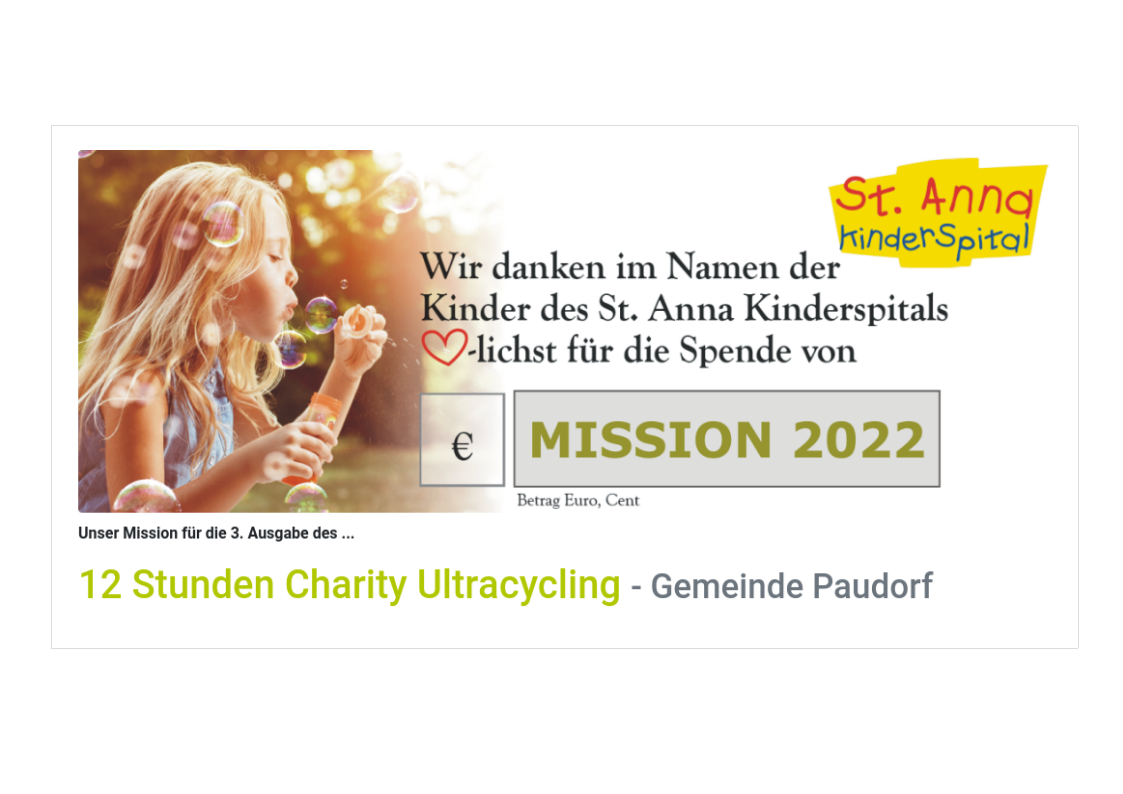 Charity Ultracycling 2022 für das St. Anna Kinderspital